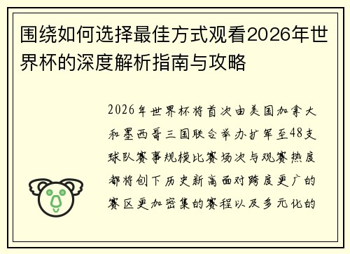 围绕如何选择最佳方式观看2026年世界杯的深度解析指南与攻略